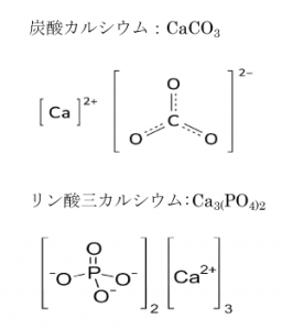 炭酸カルシウムとリン酸三カルシウムの構造式